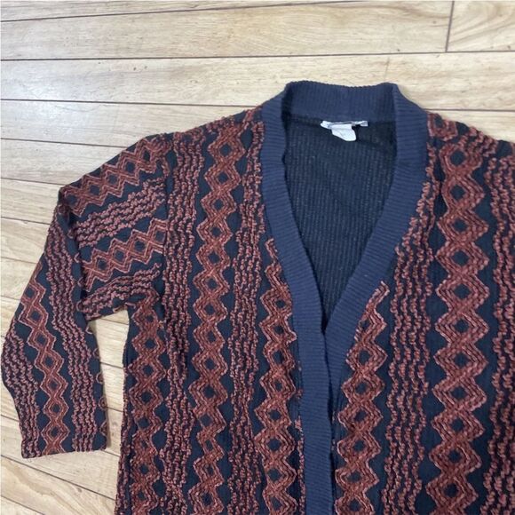 Vintage MIMOSA USA Open Cardigan Chunk Knit Brown Black Rayon Blend Gran Retro L - Picture 14 of 16